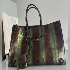 Balenciaga Iridescent Green and Purple Snake Skin Tote